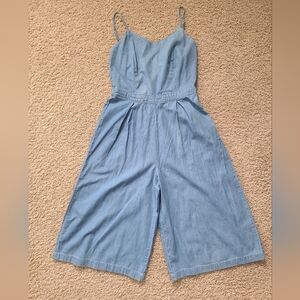 Derek Heart Chambray Spaghetti-Strap Wide-Leg Jumpsuit — Light Blue